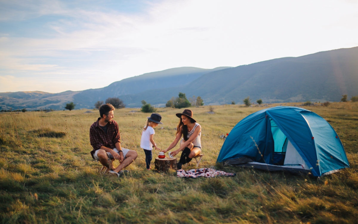 young family camping