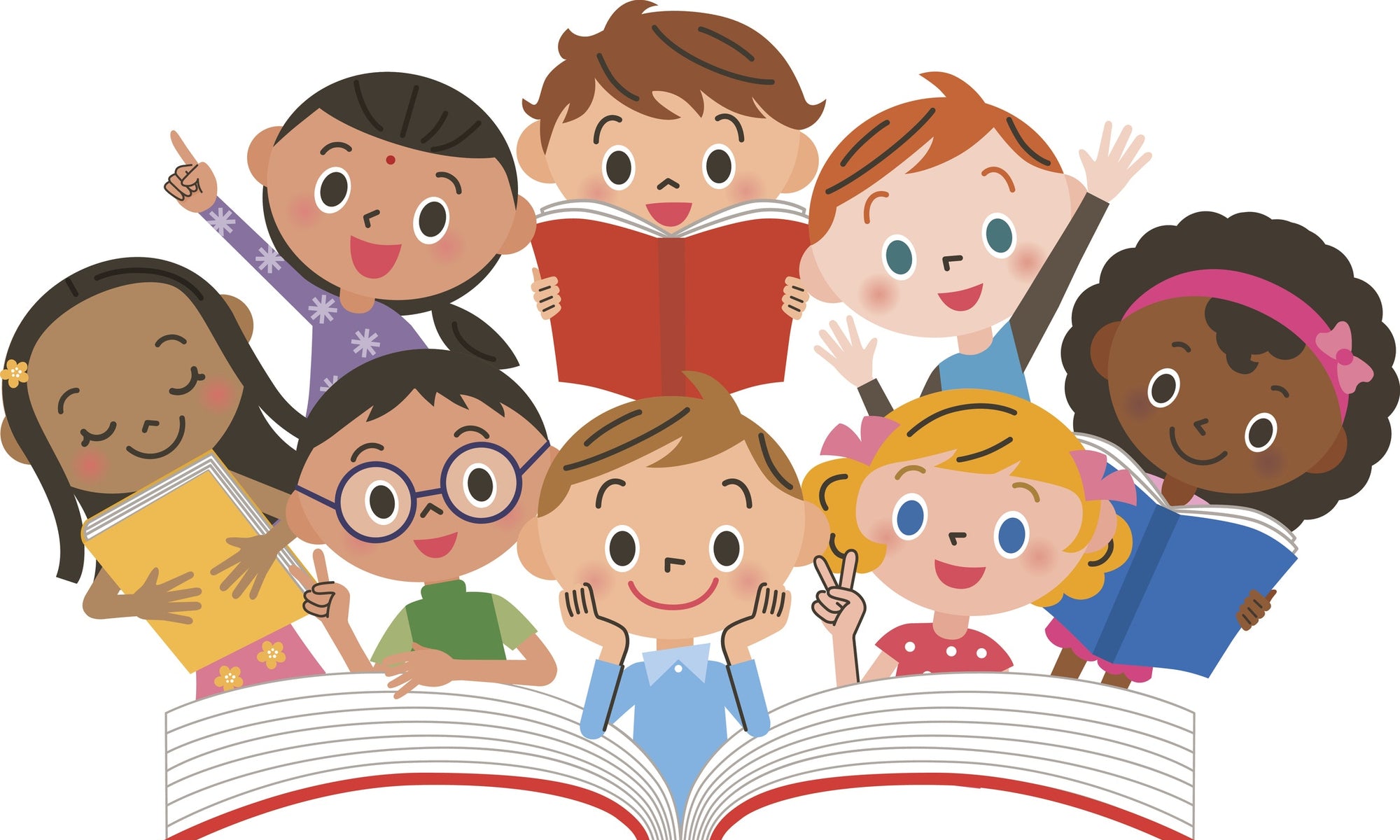 cartoon children reading books