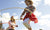 Young Girls playing with hula hoop in summer field