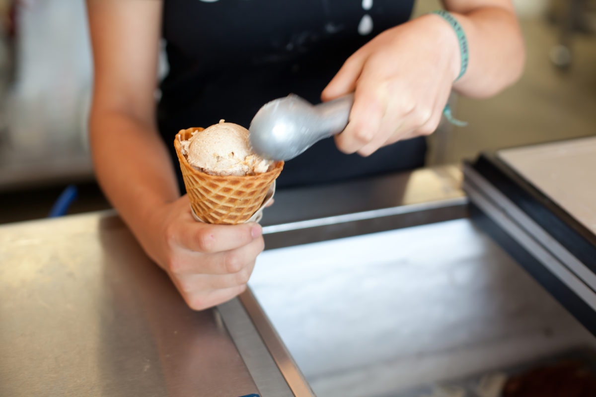 making iceream on cone