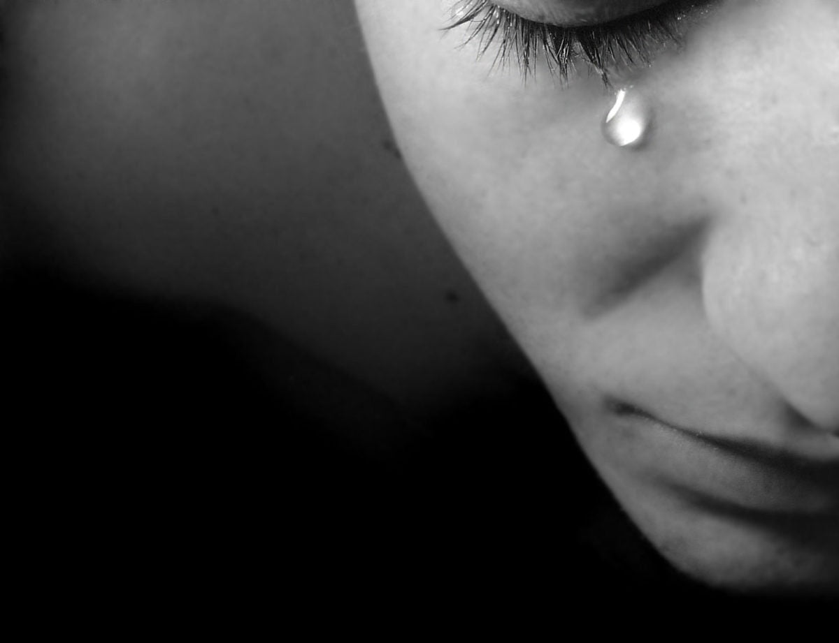 Face of young woman with tear drop