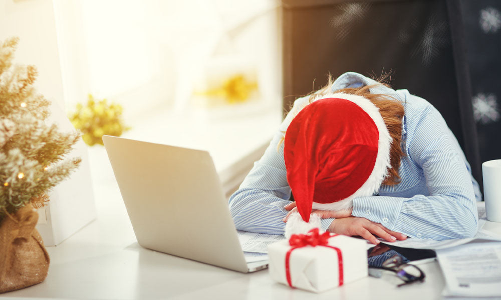 asleep at the computer during christmas