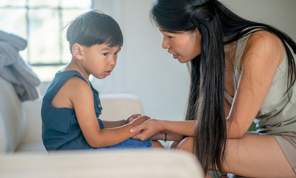 mother talking to son